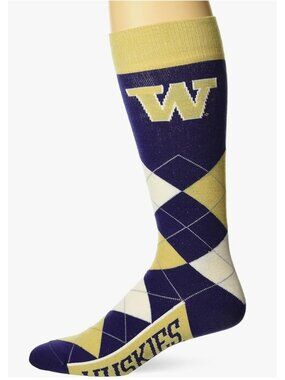Washington Huskies NCAA Argyle Crew Socks FBF Unisex Team Logo Dress Fit -NEW
